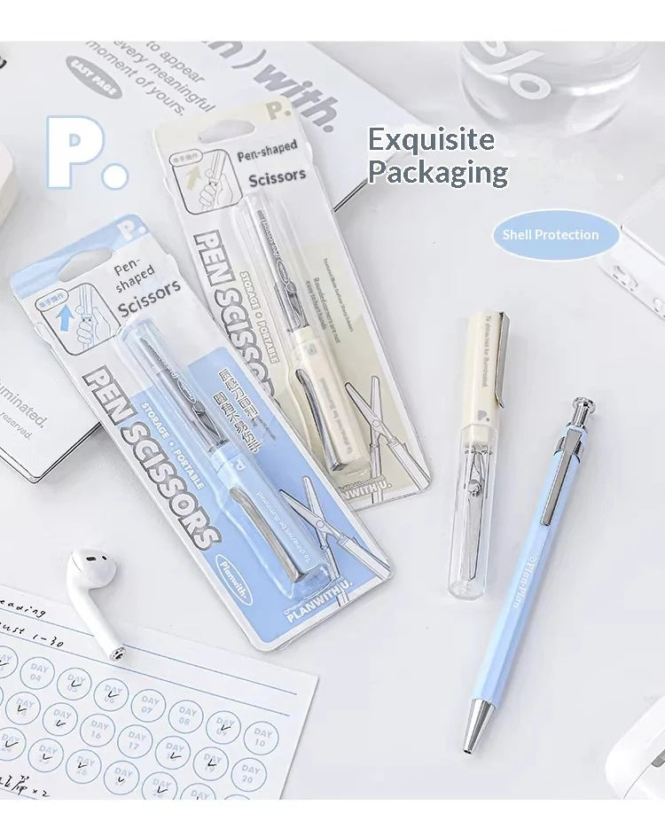 Planwith Stainless Steel Mini Folding Scissors Portable Creative Pen-Style Design DIY Paper-Cutting Art Tool School Office Supp