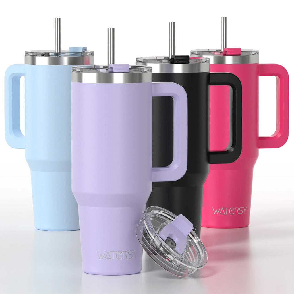 WATERSY Large Capacity 30/40oz Stainless Steel Tumbler with Handle And Straw Double Vacuum Insulated Thermal Coffee Mug