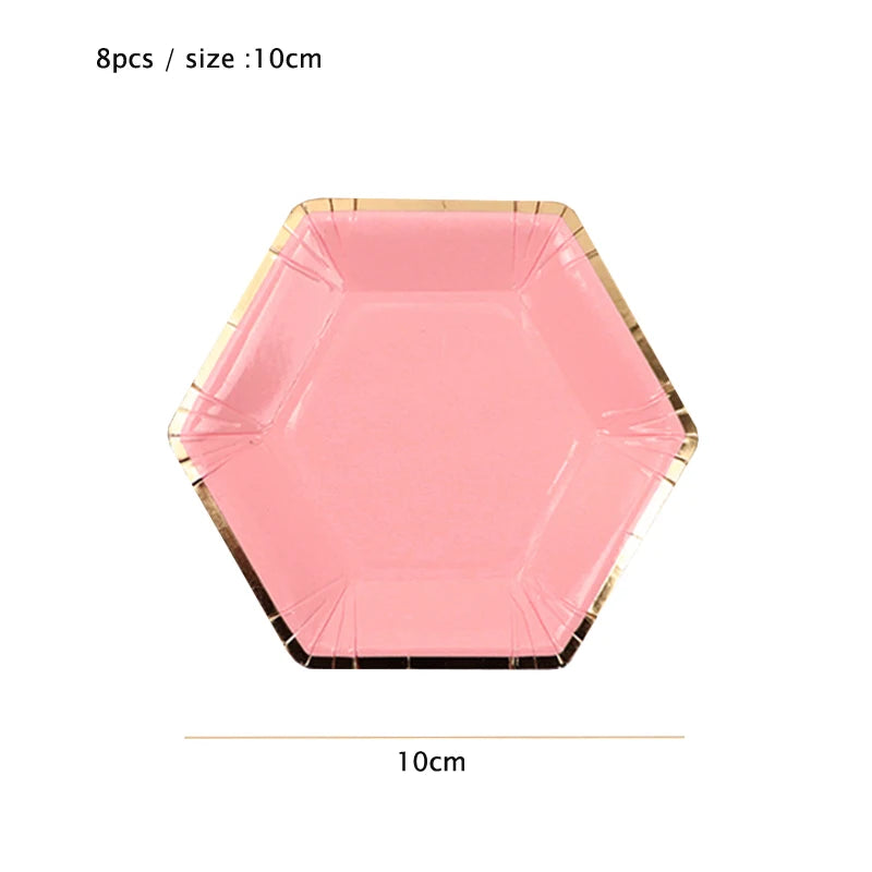 10cm Mini Plate Party Paper Plates Disposable Tableware Birthday Party wedding Decor kids Party Supplies Pink Small Plates 8pcs