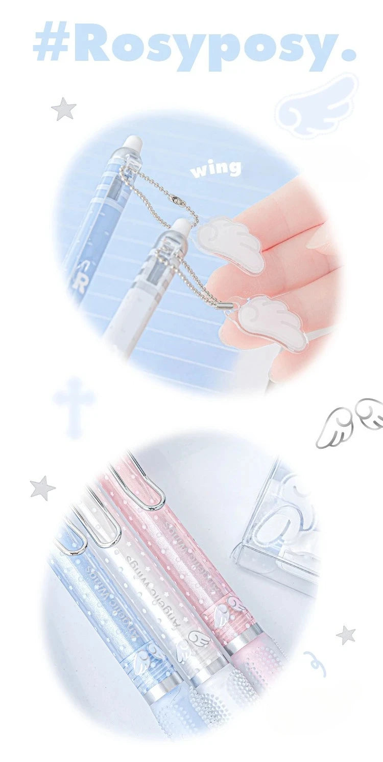 4pcs/set Pearl Angel Gel Pen Set Cute Exam Pens with Wing Design Kawaii Cartoon 0.5mm Black Ink for Kids Back To School Student