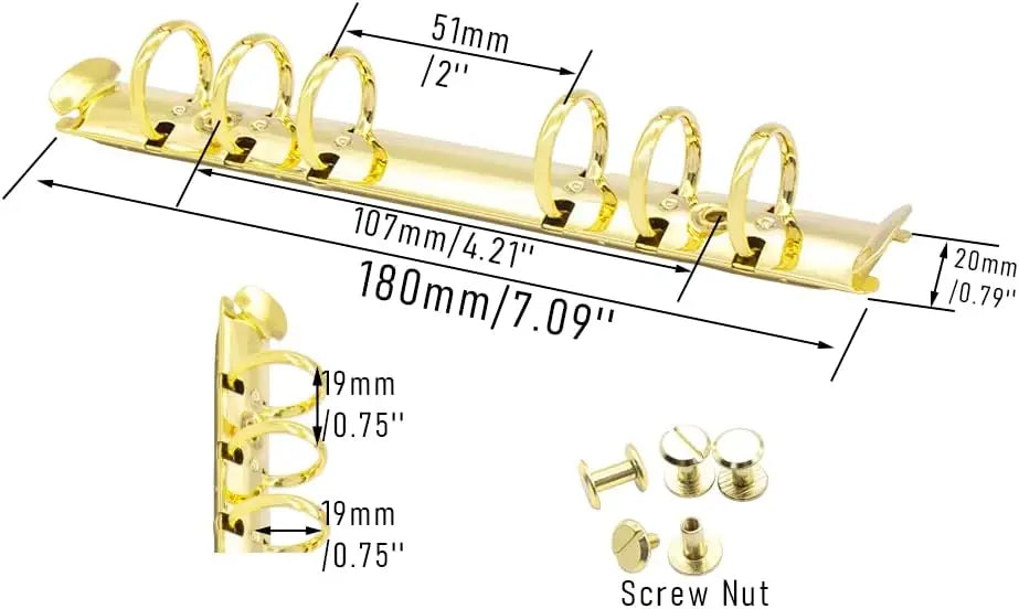 10 Pieces DIY journal notebook mechanical, 6 ring mechanism, A4 B5 A5 A6 A7 binder clip gold silver bronze black