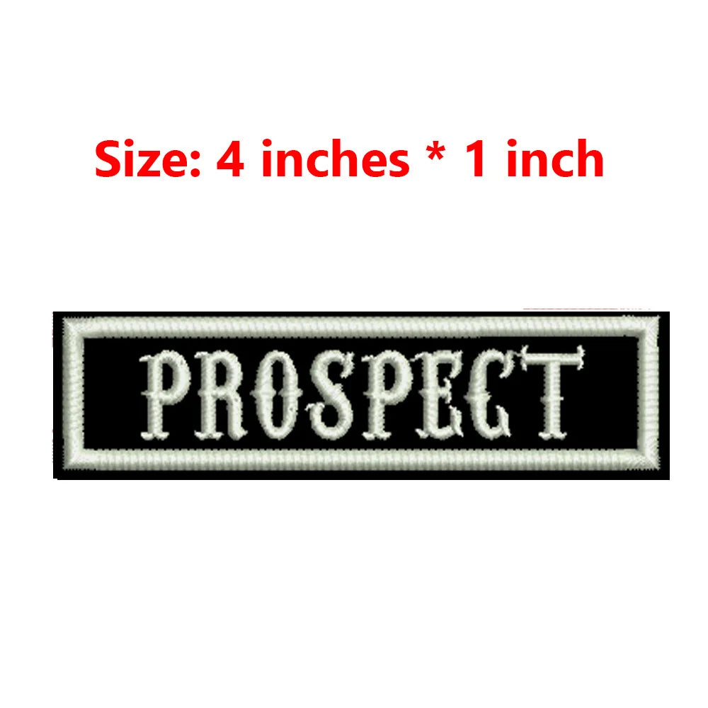4 Inches Wide Iron On Embroidery White Texts And Border Name Tag PRESIDENT,ORIGINAL,SECRETARY,ROAD CAPTAIN,MEMBER,V. PRESIDENT