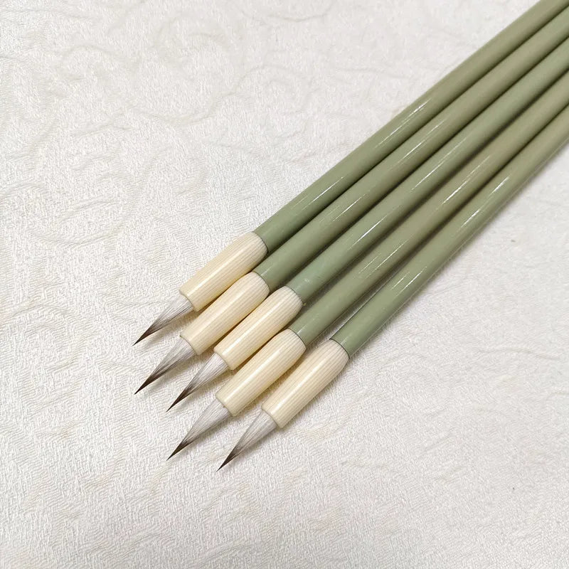 5Pcs Green Xiaokai Calligraphy Brush Pen Soft Mix Hair Chinese Painting Brush Weasel Hair Regular Script Writing Brush Wholesale