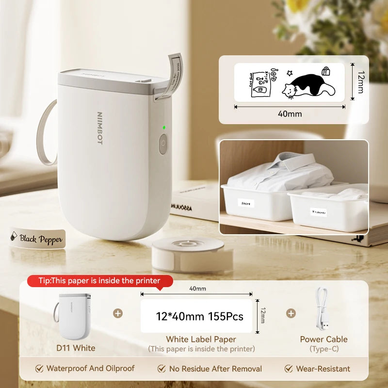NIIMBOT D11 New Version Label Printer Mini Portable 300DPI Bluetooth Wireless Label Maker Name Tag Kitchen Sticker PrintingMaker