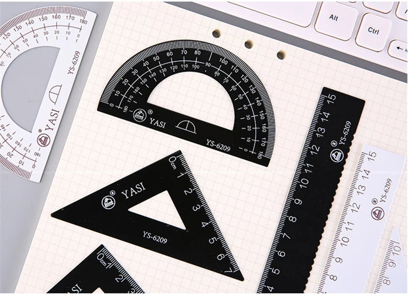 4 Pcs/Set Math Sets Metal Ruler Triangle Ruler Protractor with Box for School Student Geometry Sets