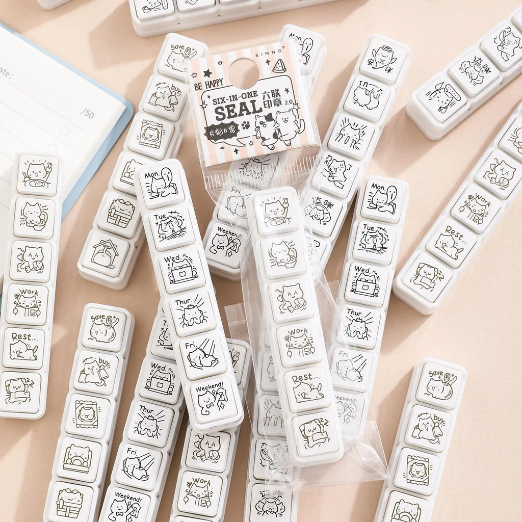 TIANZI 6 Pcs Cartoon Color Teacher Seals Commendation Award Seal Evaluation Stamp Stationery Scrapbook Supplies for Classroom