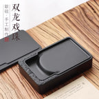 Natural Stone Rectangular Inkstone with Lid - Traditional Chinese Calligraphy Ink Slab, Four Treasures, Handmade Art Gift