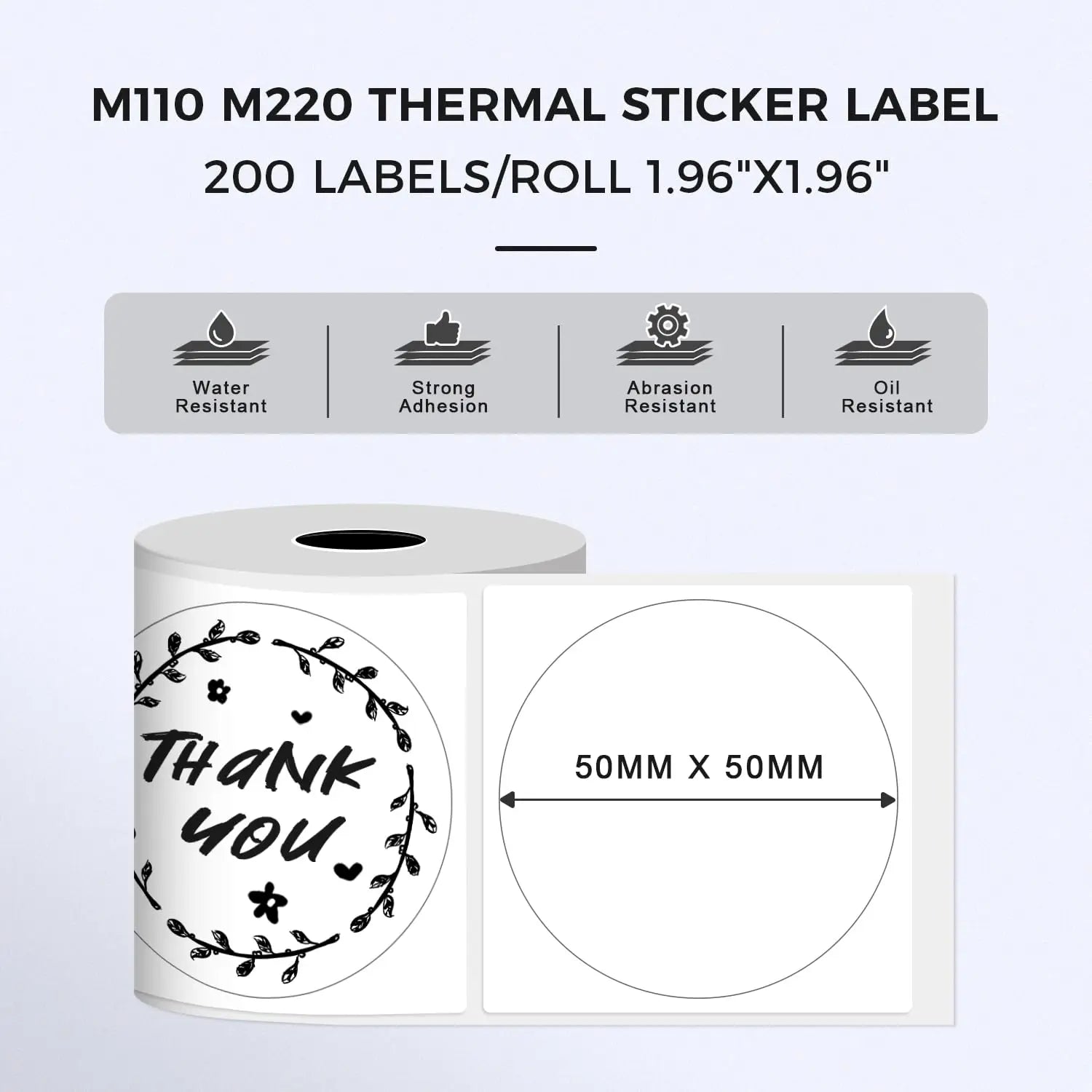 50x50mm Waterproof Thermal Stickers Compatible M110 Printer, Fade-Resistant Address Labels for Shipping & Retail Shelf Tags