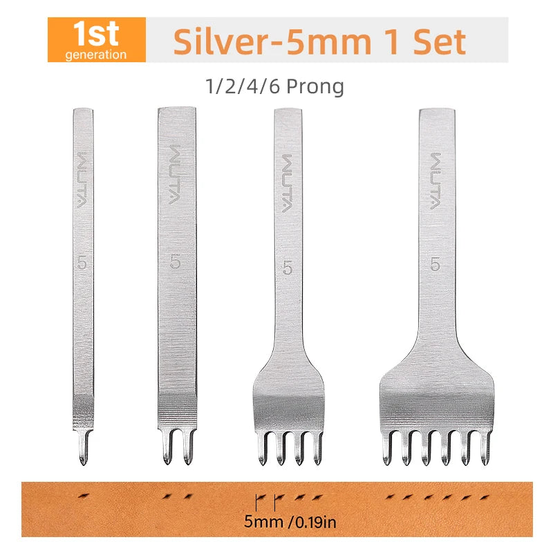 WUTA 1Set 4pcs Basic Leather Chisel Tool Diamond Pricking Iron Hole Punch Stitching Leather Craft tools 3/4/5/6mm 1-2-4-6 teeth