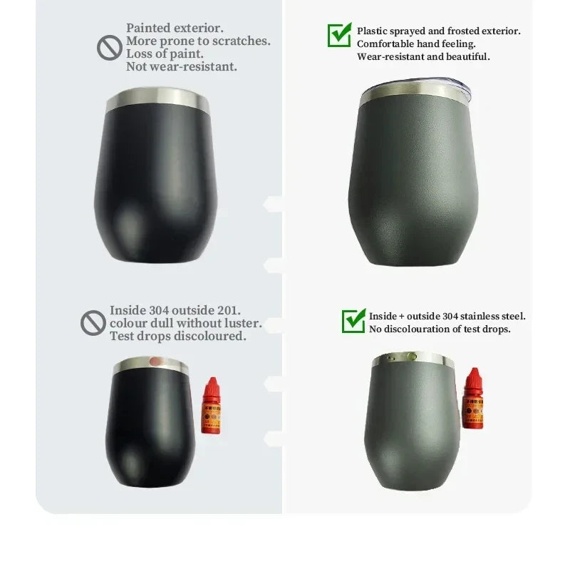 360ml Stainless Steel Eggshell Wine Tumbler Double Wall Vacuum Insulated Cup for Coffee Tea Office Home Travel