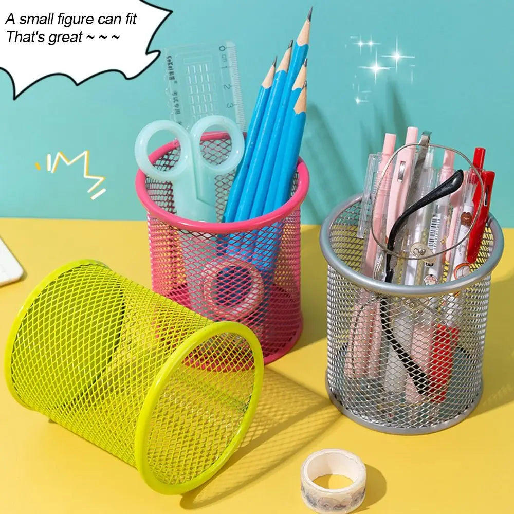 Multifunction Round/Square Mesh Pen Pot Multicolor Pen Holder Desk Tidy Stationery Organiser Pencil Storage Stationery Organiser
