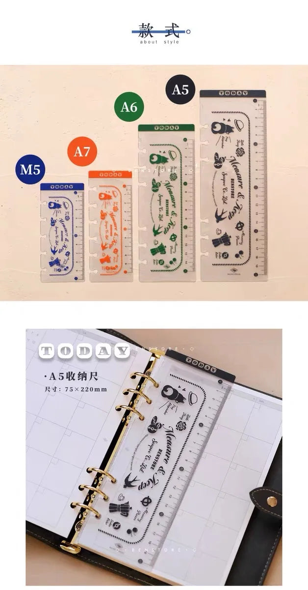 Binder Storage ruler vintage loose-leaf Notebook inner page index divider bookmark DIY accessory flexible ruler