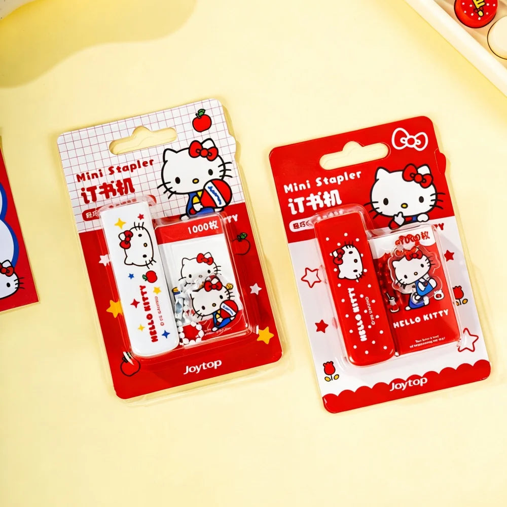 Genuine Sanrio Hello Kitty Stapler Set Cartoon Mini Portable Campus Office Stationery Supplies Books Document Binding Machine
