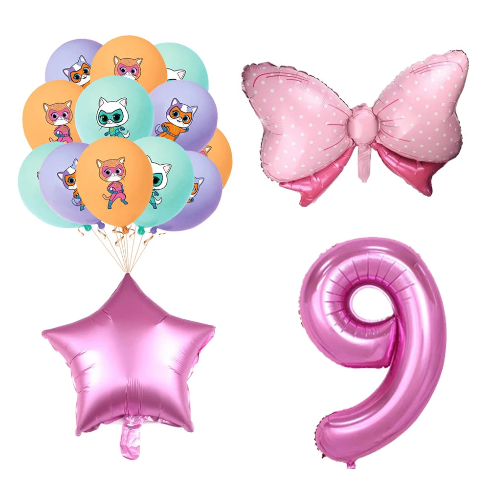 Superkitties Happy Birthday Party Decor Paw Meow Cat Super Kitties Tableware Tablecloth Plate Cup Gift Set Kid Party Supplie Toy