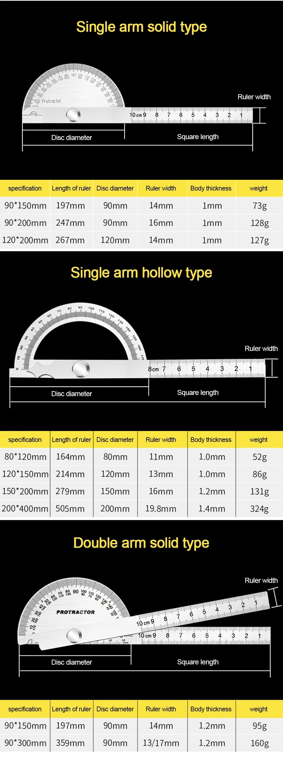 Stainless Steel Rotating Protractor 180° Angle Gauge Finder High Precision Metal Protractor Woodworking Metal Measuring Ruler