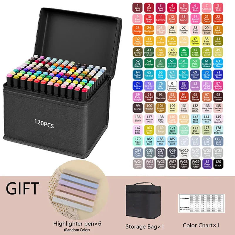 24-262 Colors Alcohol Drawing Markers Dual Tip Permanent Art Sketch Markers for Illustration School Supplied