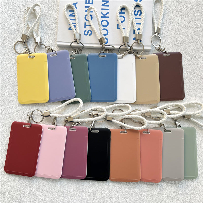 1Pc Solid Color Student Bus ID Card Protective Cover Keyring School Access Door Card Credit Card Holder Bag Set Key Chain