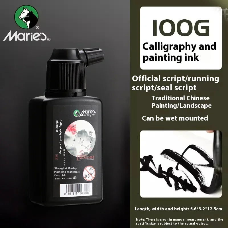 Professional Traditional Black Liquid Ink Chinese Calligraphy Sumi Painting Water-Based Drawing Ink for Writing Art Creation