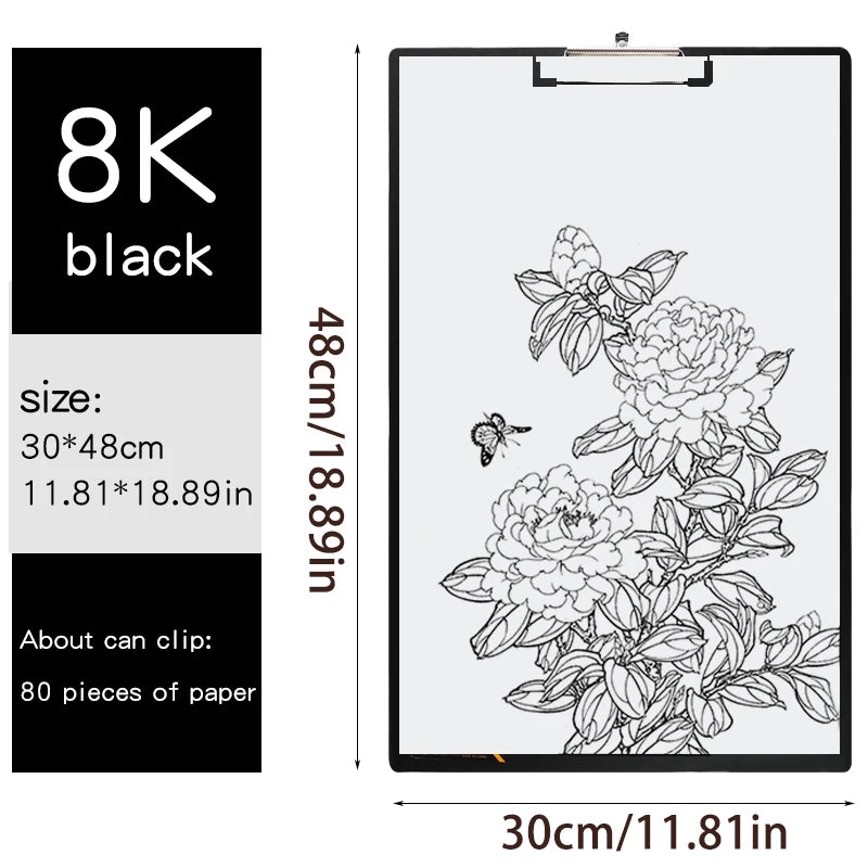 A3 Horizontal Waterproof Sketch Clipboard for Beginners - 4K Vertical Sketch Board for Drawing, 8K Writing Board for Adults