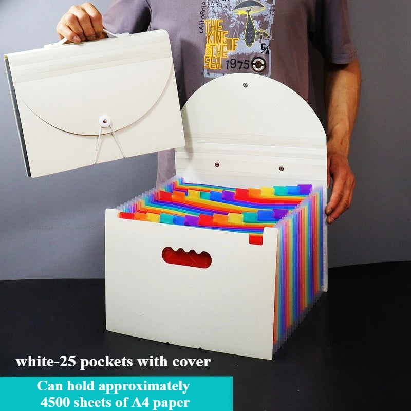Large Capacity 13/25/37 Pockets A4 Accordion File Organizer w/Cover Handheld Document Folder Colorful Storage for School Office