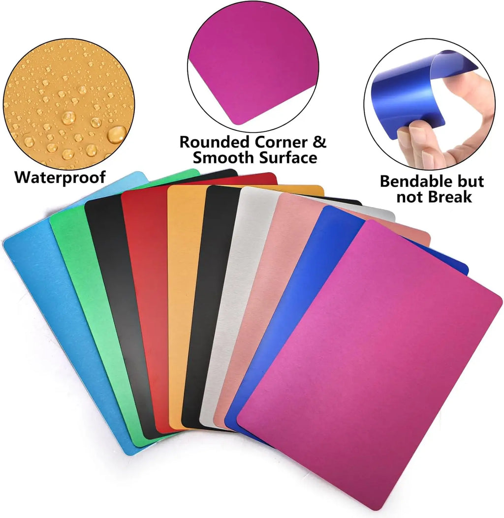 10Pcs Metal Business Card Blanks for Laser Engraving 10 Colors Aluminum Sheet Engraving Blanks DIY Cards for Home 86*54*0.2mm