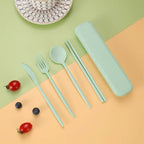 4PCS/Set Wheat Straw Tableware Box Spoon Fork Chopsticks Cutlery Dinnerware Children Adult Travel Portable Kitchen Accessories