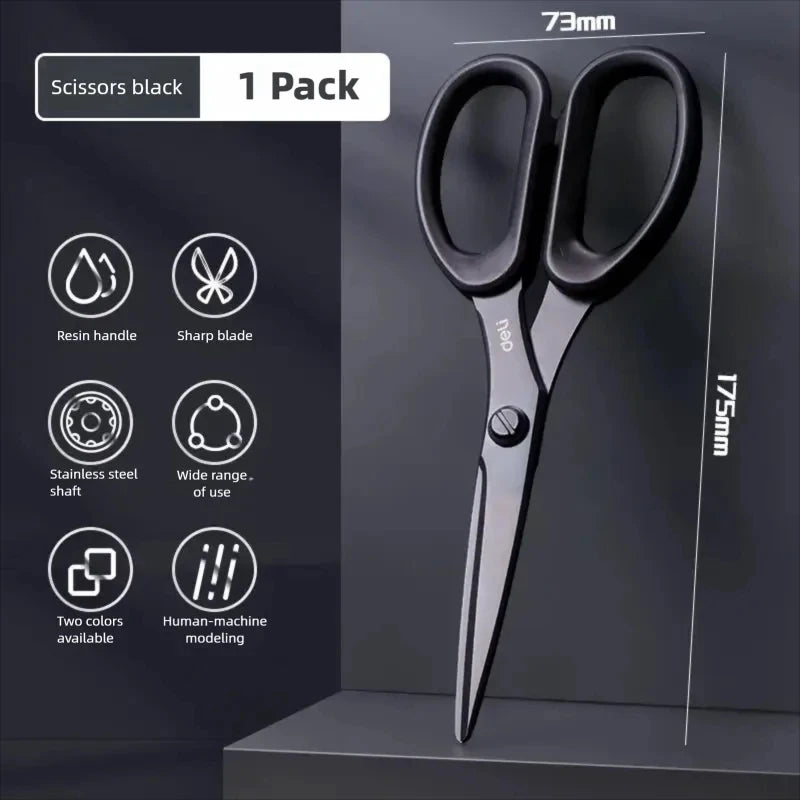 Deli 210/175mm Black Stainless Steel Scissors Business Office Stationery Home Shears Kitchen Knife Cutter Cutting Tool