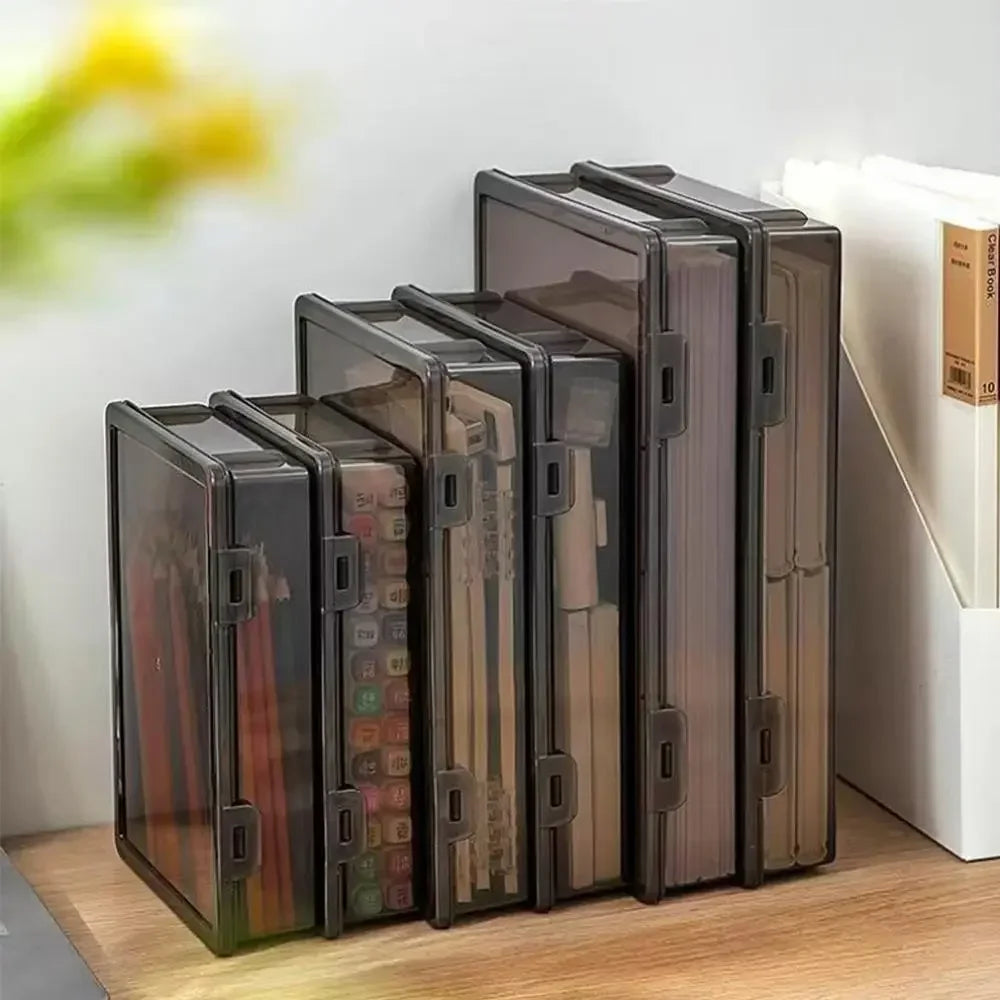 A4 Dust Proof Document Organizer Storage Box Black Transparent Simple Certificate File Box Container for Easy Organization