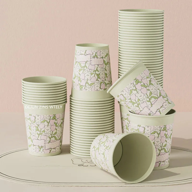 60pcs Disposable Paper Cups Thickened Food-grade High-temperature Coffee Cups Home Party Teacup Picnic Portable Water Cups