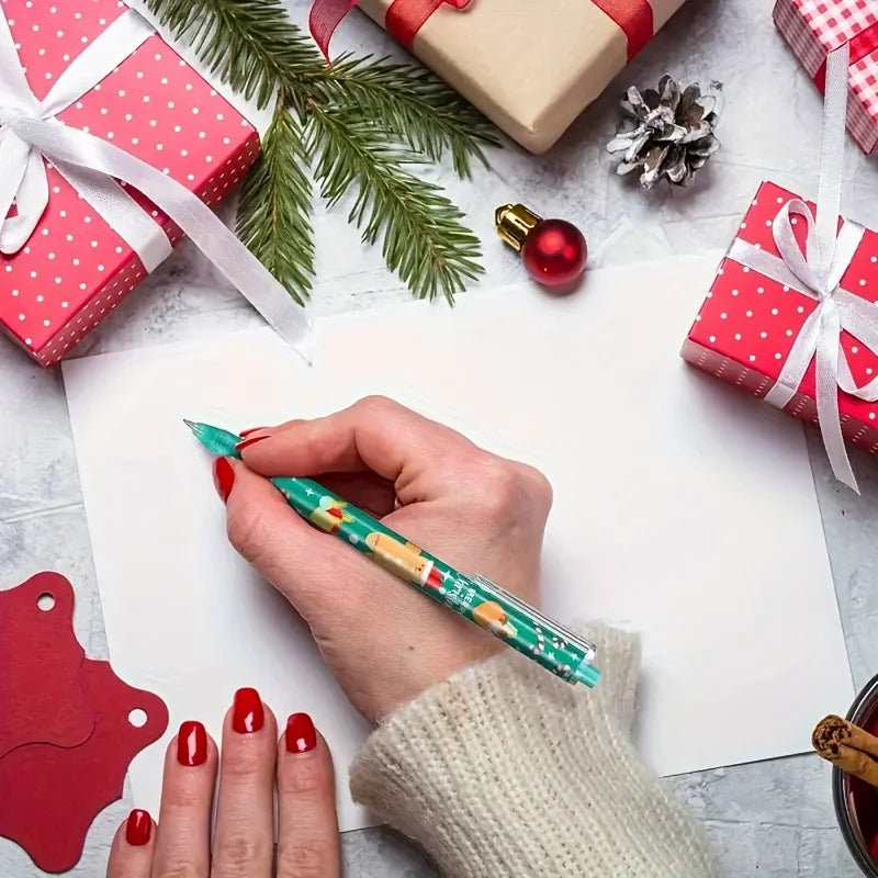 15/30pcs Christmas 0.5mm Gel Pen, Snowman Reindeer Santa Claus Print Decorative Office School Click-Type Signature Writing Gift