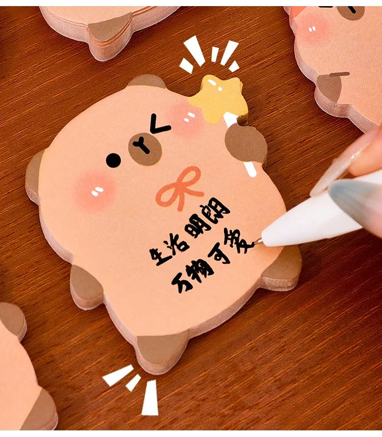 4 books 240 pages Capibala self-adhesive sticky notes for students, cute messages, white sticky notes, capybara office logs