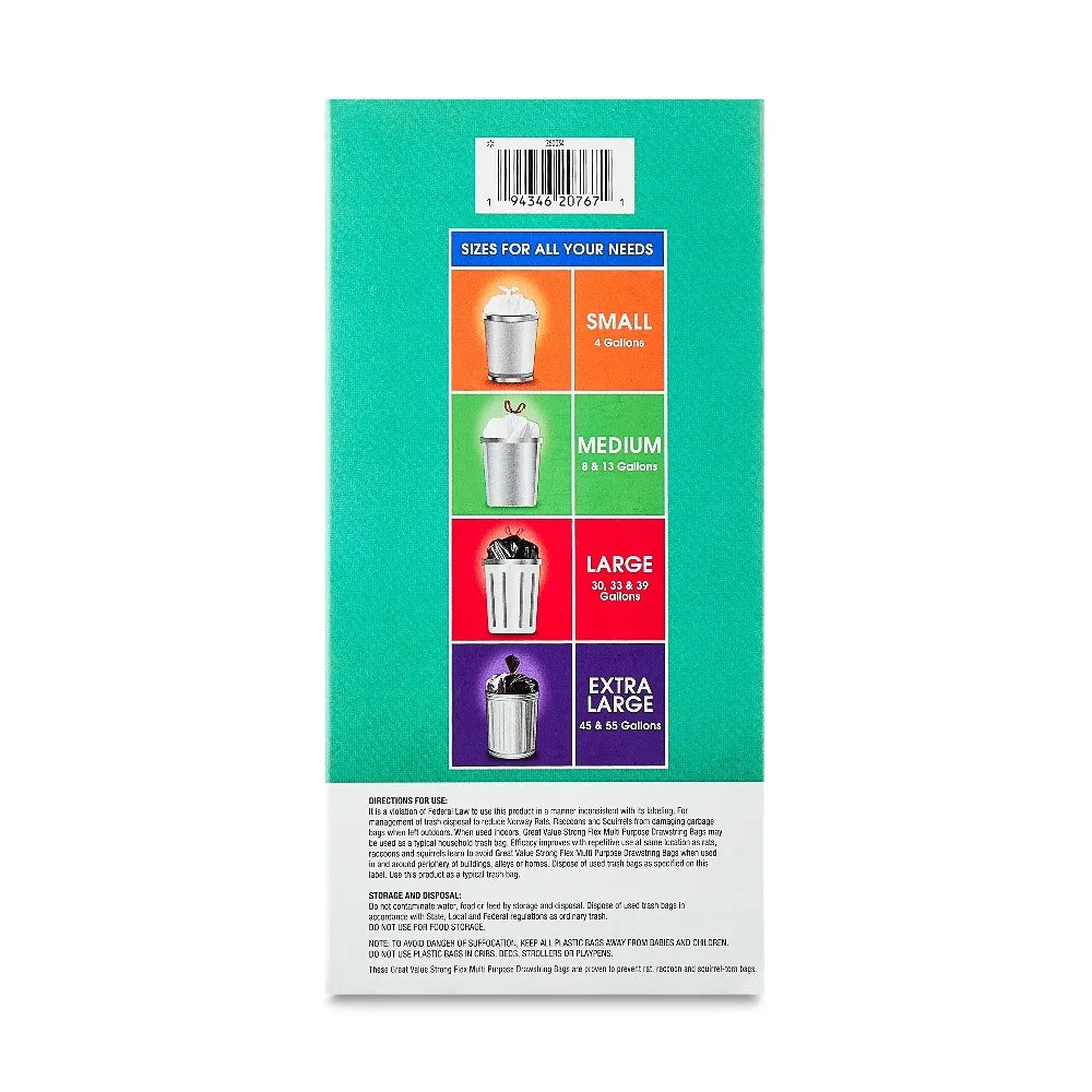 Strong Flex 33 Gallon Drawstring Trash Bags, Mint Scented, 20 Count Heavy Duty Kitchen Garbage Can Liners