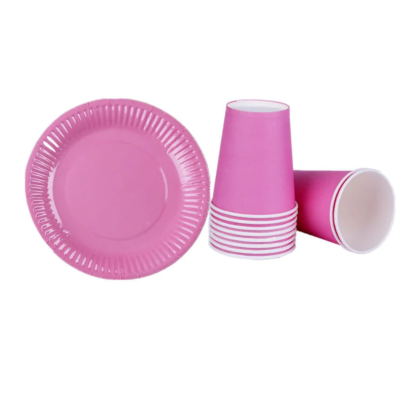 Solid Color Disposable Tableware Set Party Supplies Paper Plates Cups Wedding Birthday Party Decorations Adult Favor
