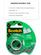 3M 810 Invisible Tape with Dispenser Test Tape Copy No Trace Easy To Tear Off Surface Writing Student Mistakes Tape Home Office