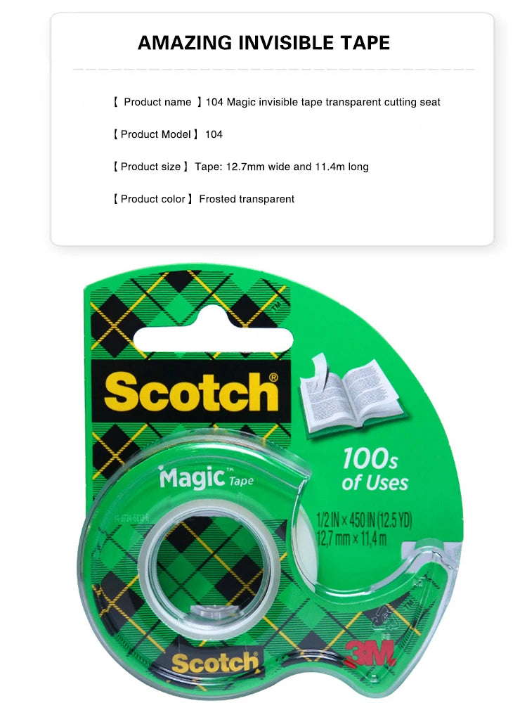 3M 810 Invisible Tape with Dispenser Test Tape Copy No Trace Easy To Tear Off Surface Writing Student Mistakes Tape Home Office