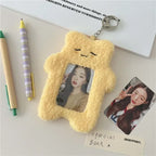 ID Card Holder Keychains kawaii Cartoon Plush Photocard Holder Korean Desk Accessories Kpop Stationery Idol Display Stand
