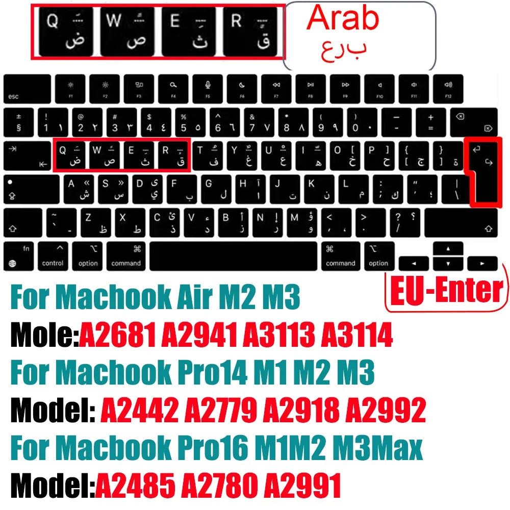 Keyboard Cover for 2022-2024 M4 M3/M2/M1Chip Pro 14"/16" A3401/A2992/A2779/A2991/A3403 MacBook Air 15.3"/13.6" A3113/A3114/A2941