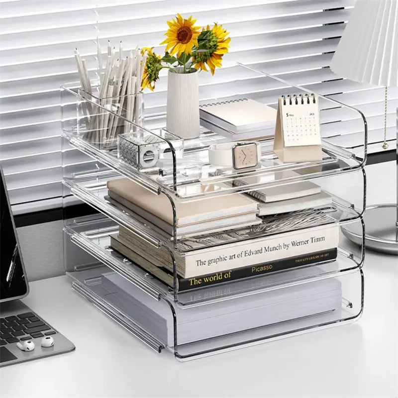 Multi-Purpose Desktop Organizer with Stackable Design, Sturdy Storage Box for A4 Files & Stationery