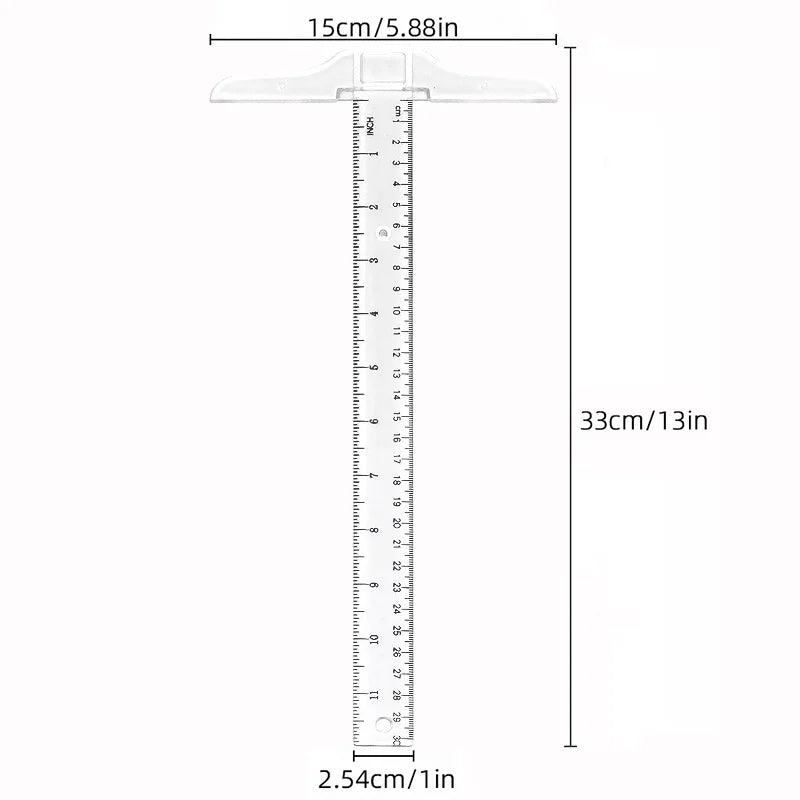 2PCS Transparent T-Square Ruler 30cm, Plastic Drawing T-Ruler for Students, Engineering Drafting Tool Set