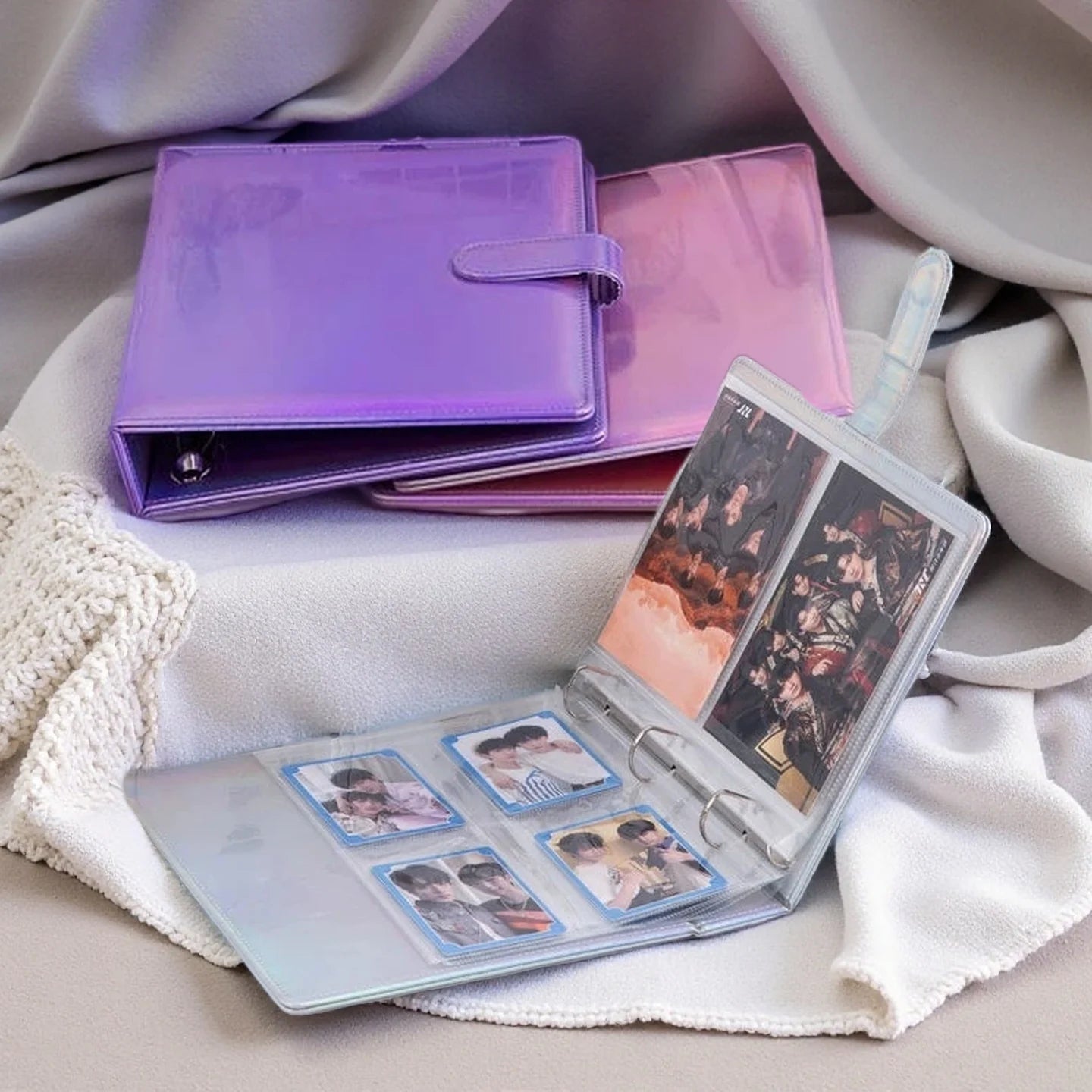 PLRBOK A5 Widened 3-ring D-shaped Magnetic Buckle Laser Mirror Binder Photo Album Card PhotoCard Collection Book Ring Notebook