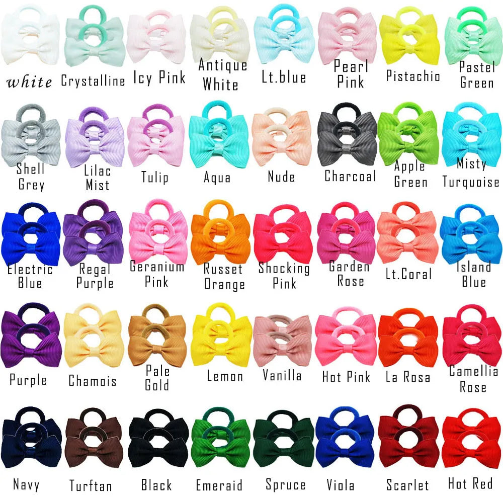 40/60/80 Baby Girls Hair Ties 2 Inches Hair Bows Rubber Band Ribbon Hair Bands Ropes for Infant Children Gift 40 Colors in Pairs