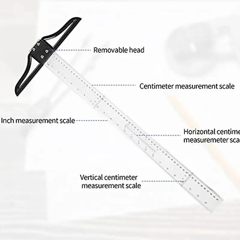 @*T Square Ruler High Precision Plastic Drafting Ruler 45/60/70/80cm Removable for Architect Office Drafting DIY Art Project