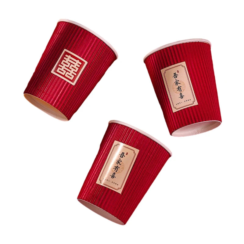 20Pcs/set Chinese Style Cups Wedding Supplies Three-Layer Thickening Disposable Wedding Decoration Red Cups for Party Supplies
