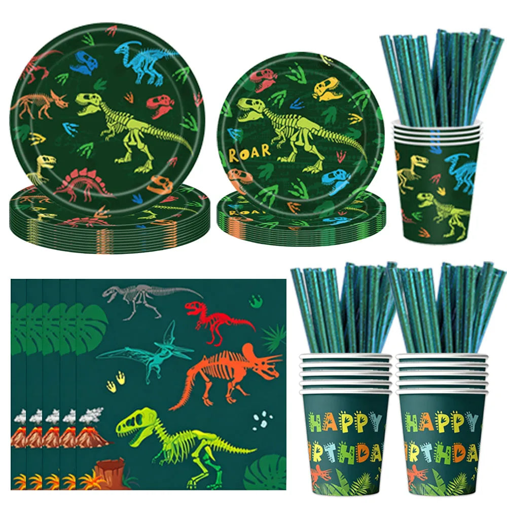 Jurassic Dinosaur Party Dinosaur Fossil Disposable Tableware Plate Cup Napkins Dinosaur Theme Birthday Party Decor Supplies