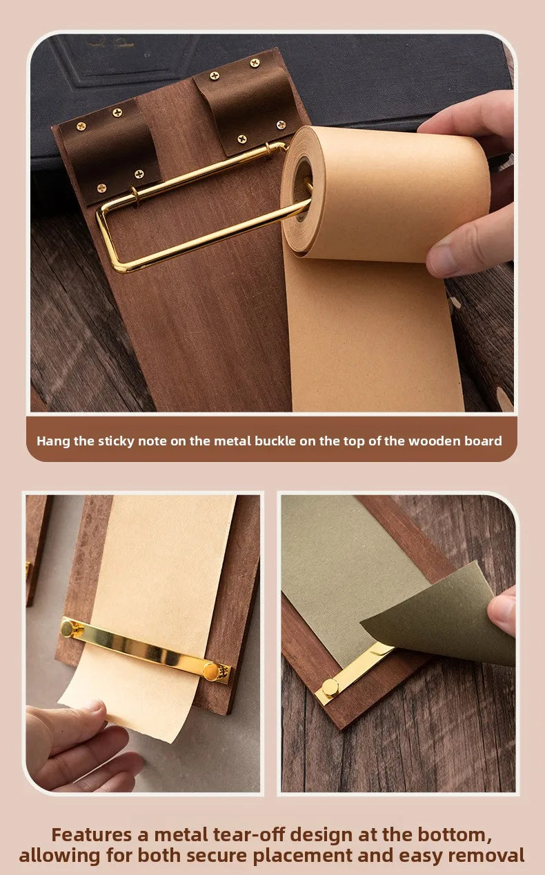 Vintage Sticky Note Clip Hanging Roll Paper Sticky Note No Sticky Ins Wind Board Note Blank Notepad Message Pad