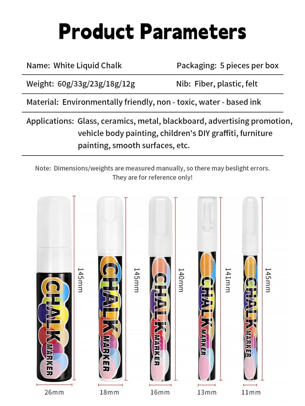 1/3 Pcs White Liquid Chalk Painting, Marking Erasable Dust-free Water-soluble Marking Pen School Classroom Office Supplies