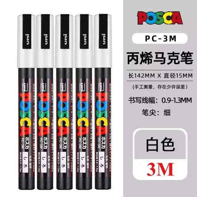 Posca White Marker Brush, Permanent Waterproof Non-fading High Gloss Mark Pens-Rock Art/Fabric Paint/Shoe Graffiti/Poster Making