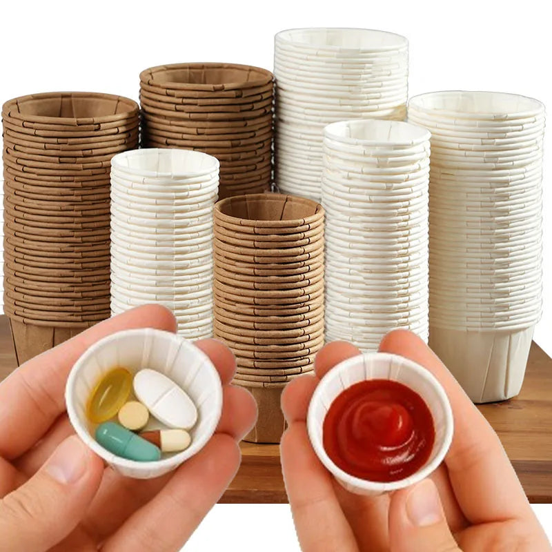 100pcs Disposable Paper Medicine Cups 0.75/1/2.5oz Mini Paper Cup for Medication Pills Distribution Food Tasting Cups Sauce Cups
