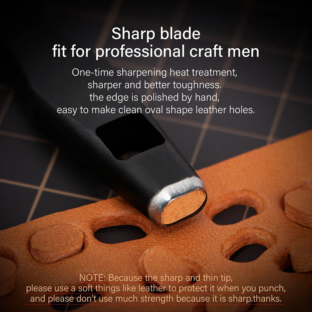 WUTA Pro Leather Oblong Punching Tools Belt Hole Puncher Flat Hollow Punches Strap Watch Band Heavy Duty Oval Hole DIY Craft
