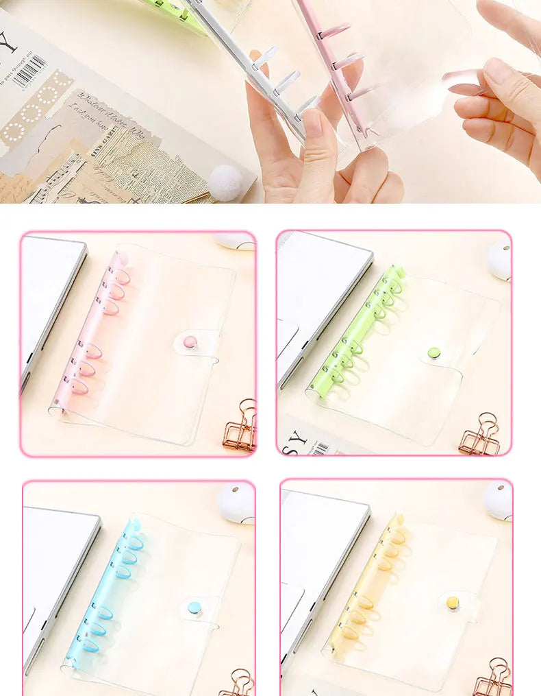 Lightweight Pvc Loose-Leaf Shell 6 Holes A6 Transparent Loose-Leaf Shell, Color Clip, Simple Candy Color Album Shell